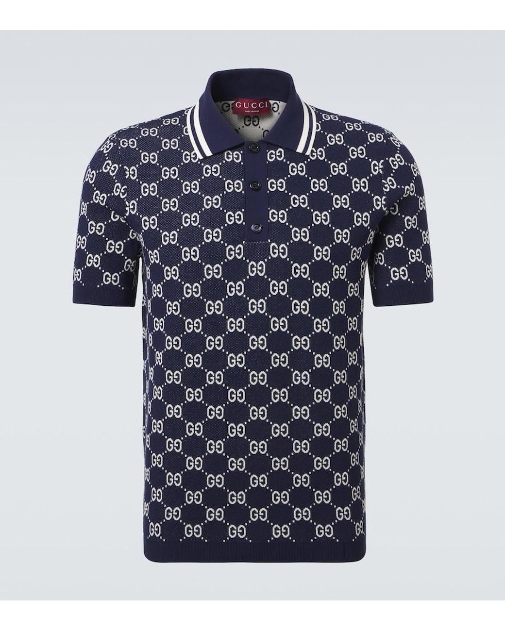 Gucci Blue Gg Cotton Knit Jacquard Polo Shirt for men