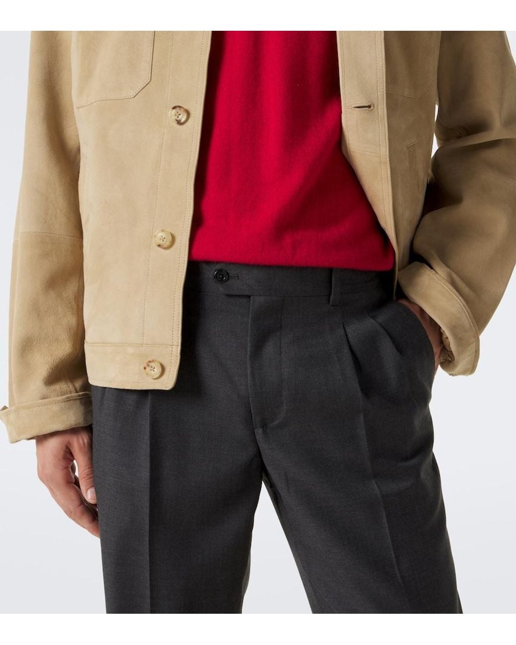 Rubinacci Gray Virgin Wool Straight Pants for men
