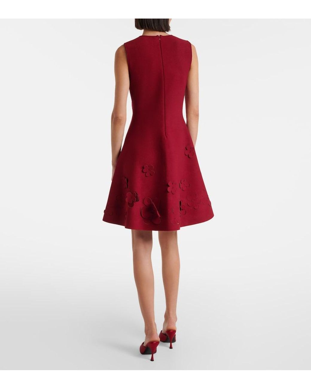 Oscar de la Renta Red Floral Knitted Minidress