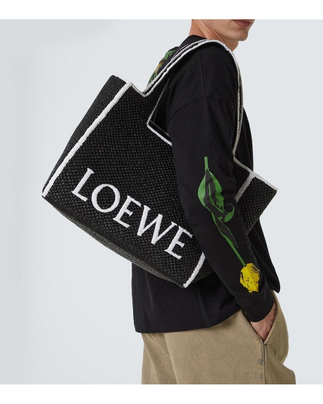 Loewe Black Logo Large Raffia Shopper for men