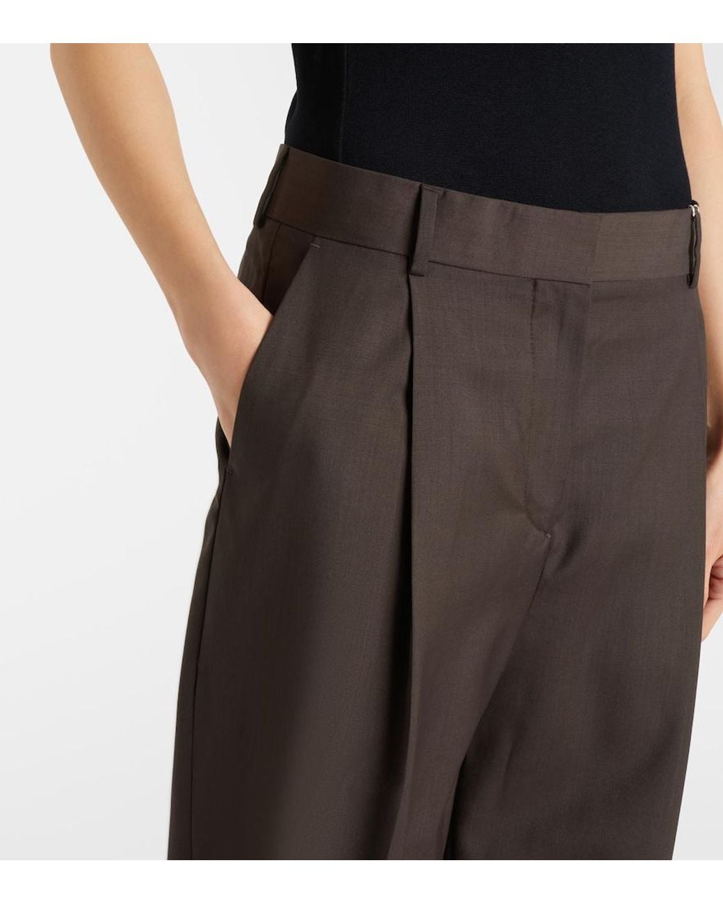 Totême Brown Pleated Wide-Leg Pants
