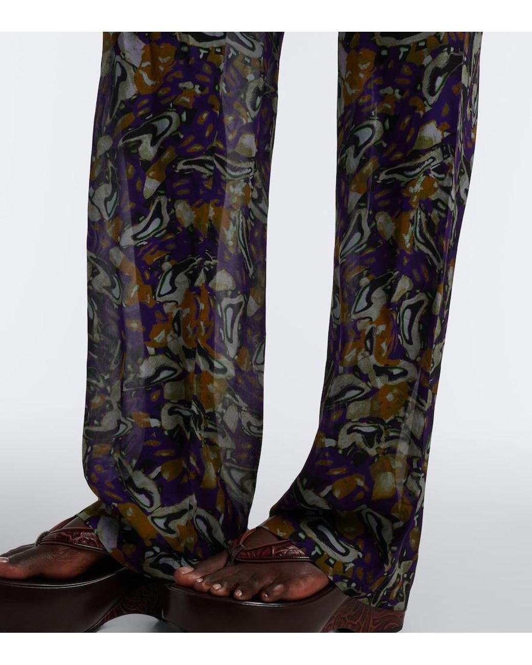 Dries Van Noten Gray Printed Wide-Leg Pants