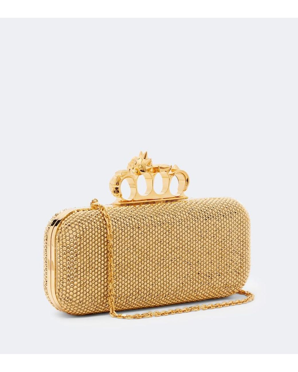 McQueen Natural Knuckle Embellished Leather Clutch