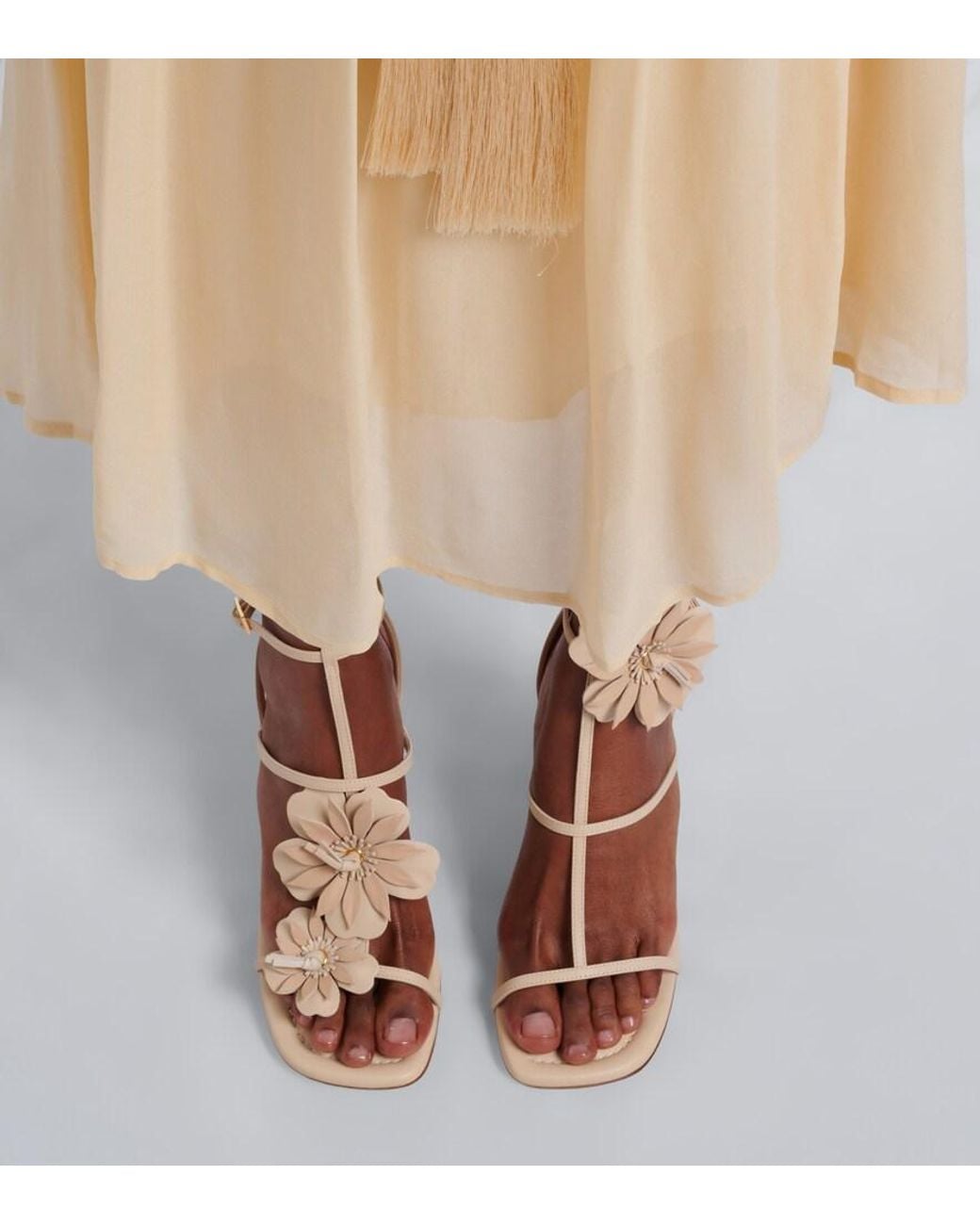 Zimmermann White Belara Floral-Applique Leather Sandals