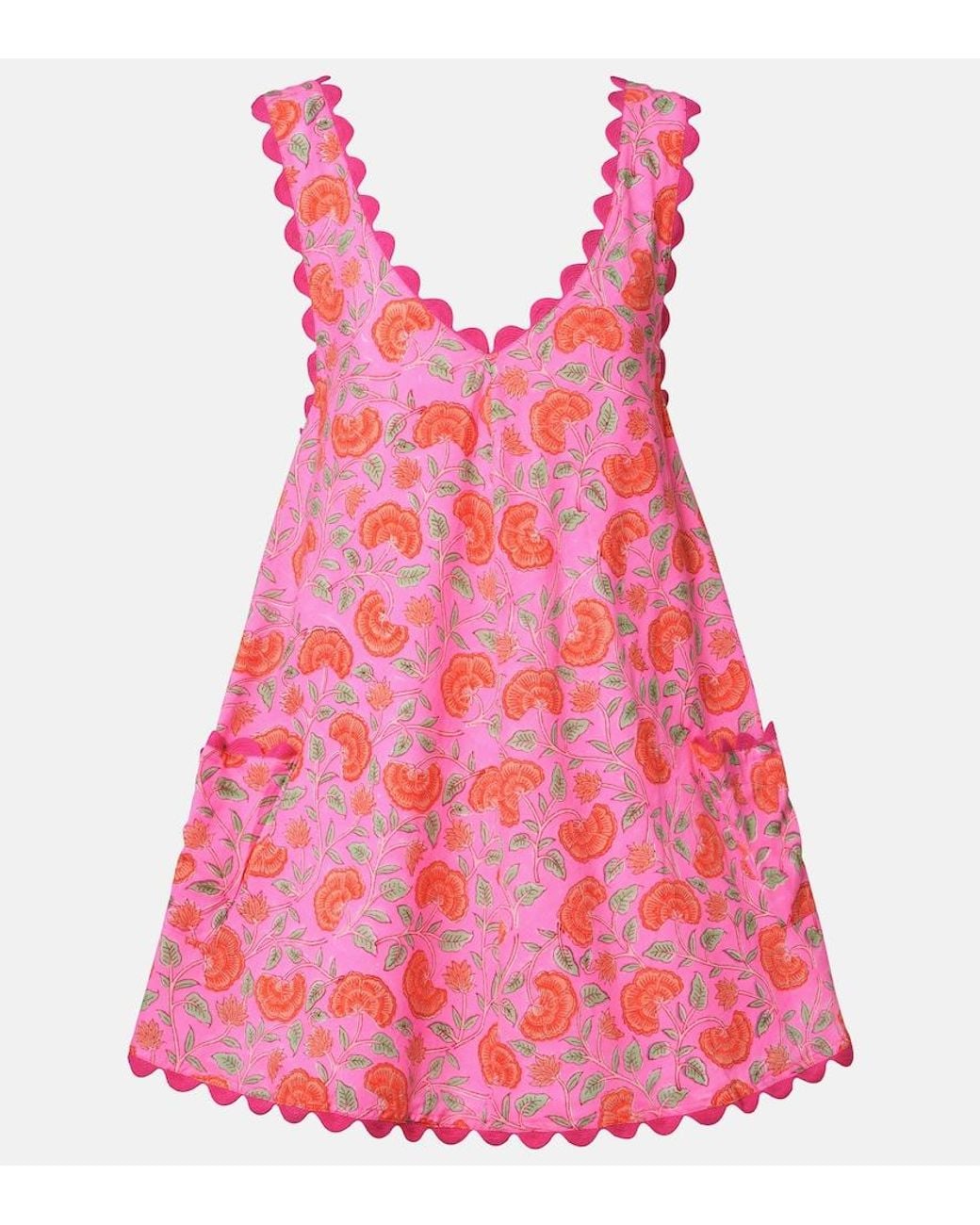 Juliet Dunn Pink Floral Scalloped Cotton Minidress