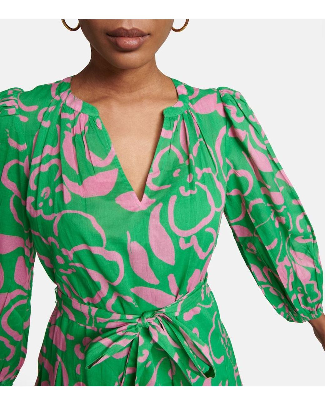 Velvet Green Kiki Belted Floral Cotton Minidress