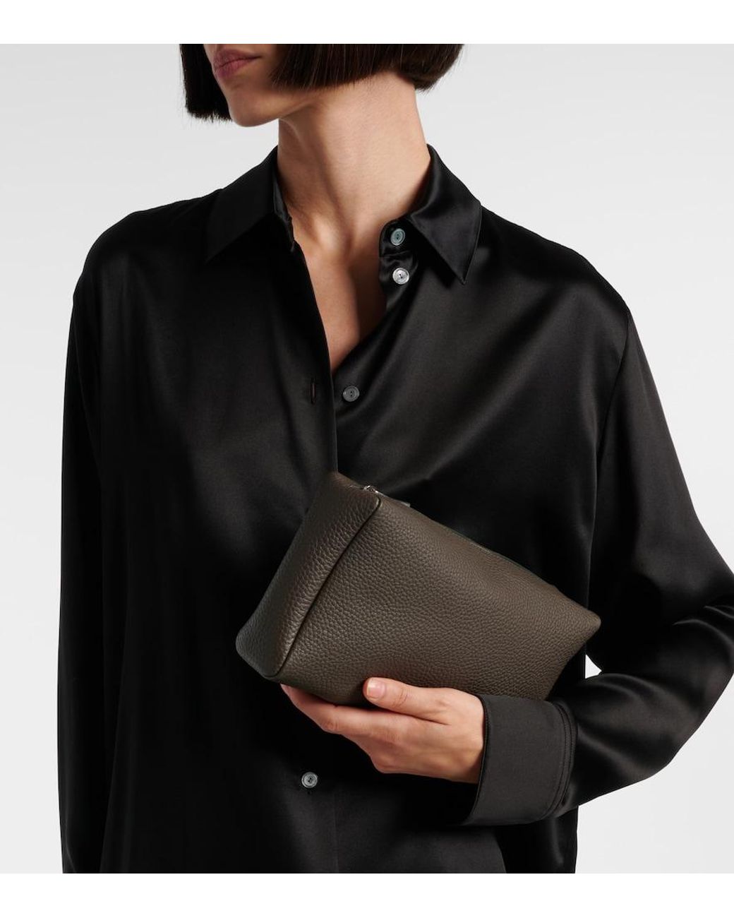The Row Black Squared Compact Leather Clutch