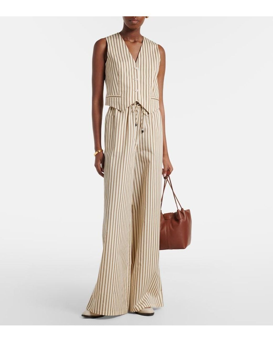 Max Mara Natural Fauno Striped Cotton And Silk Vest