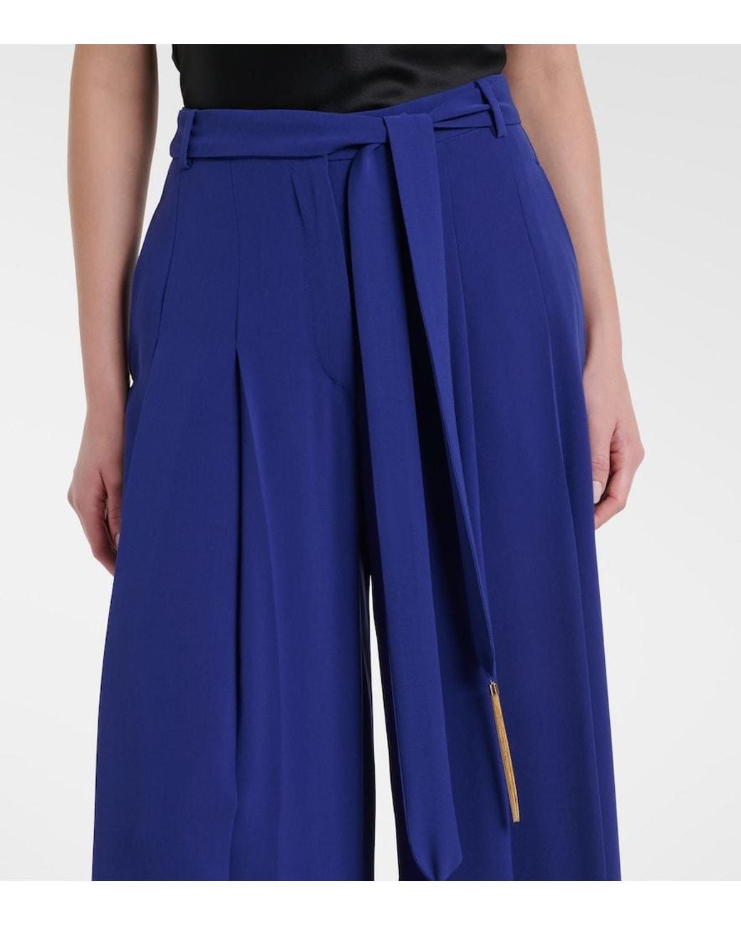 Max Mara Blue Valico Pleated Wide-Leg Pants