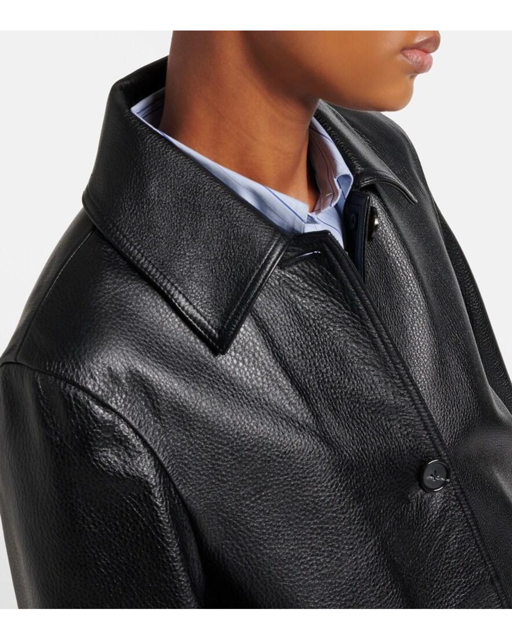 Totême Black Sleek Calf Leather Jacket With Flap Pockets