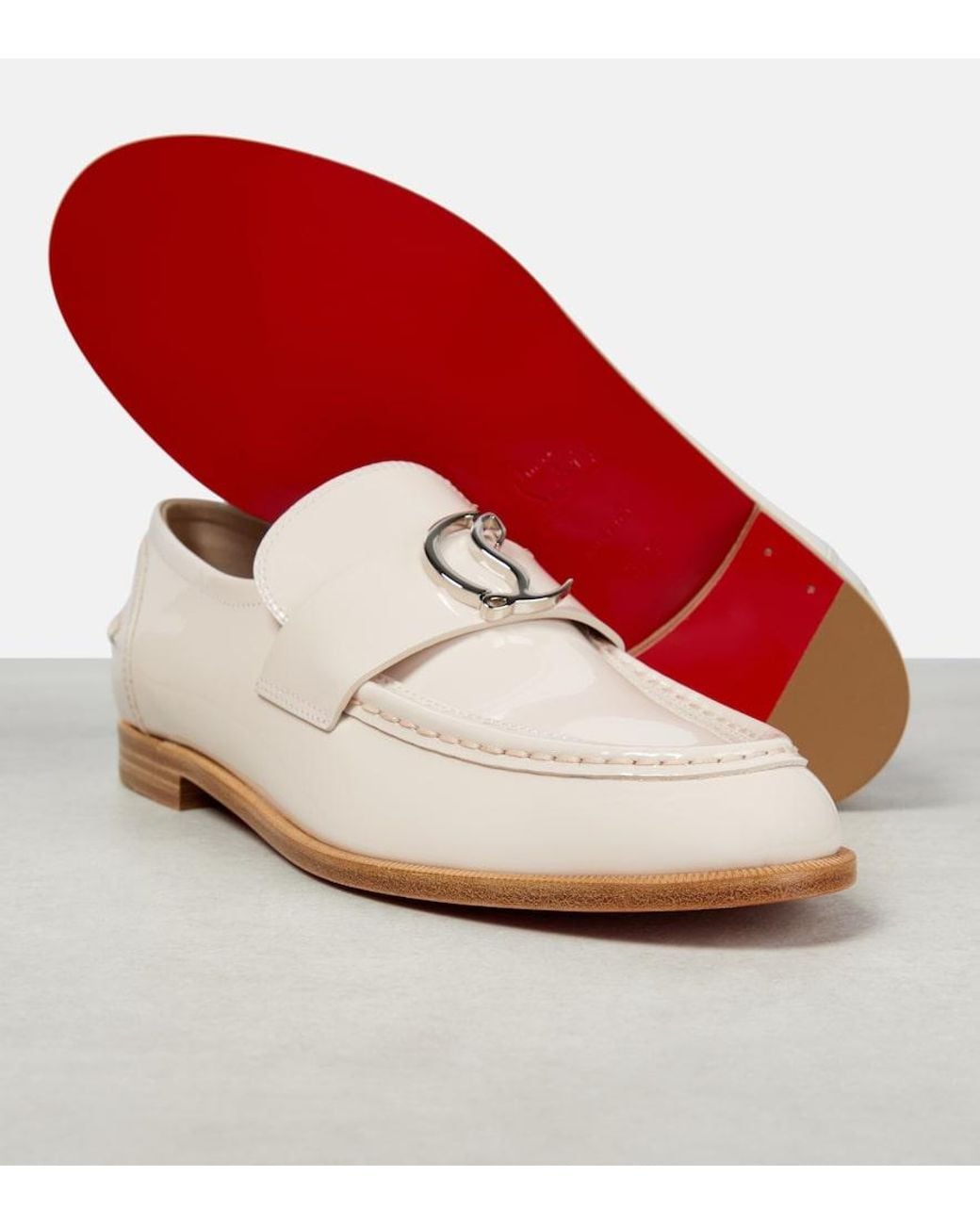 Christian Louboutin White Cl Moc Patent Leather Loafers