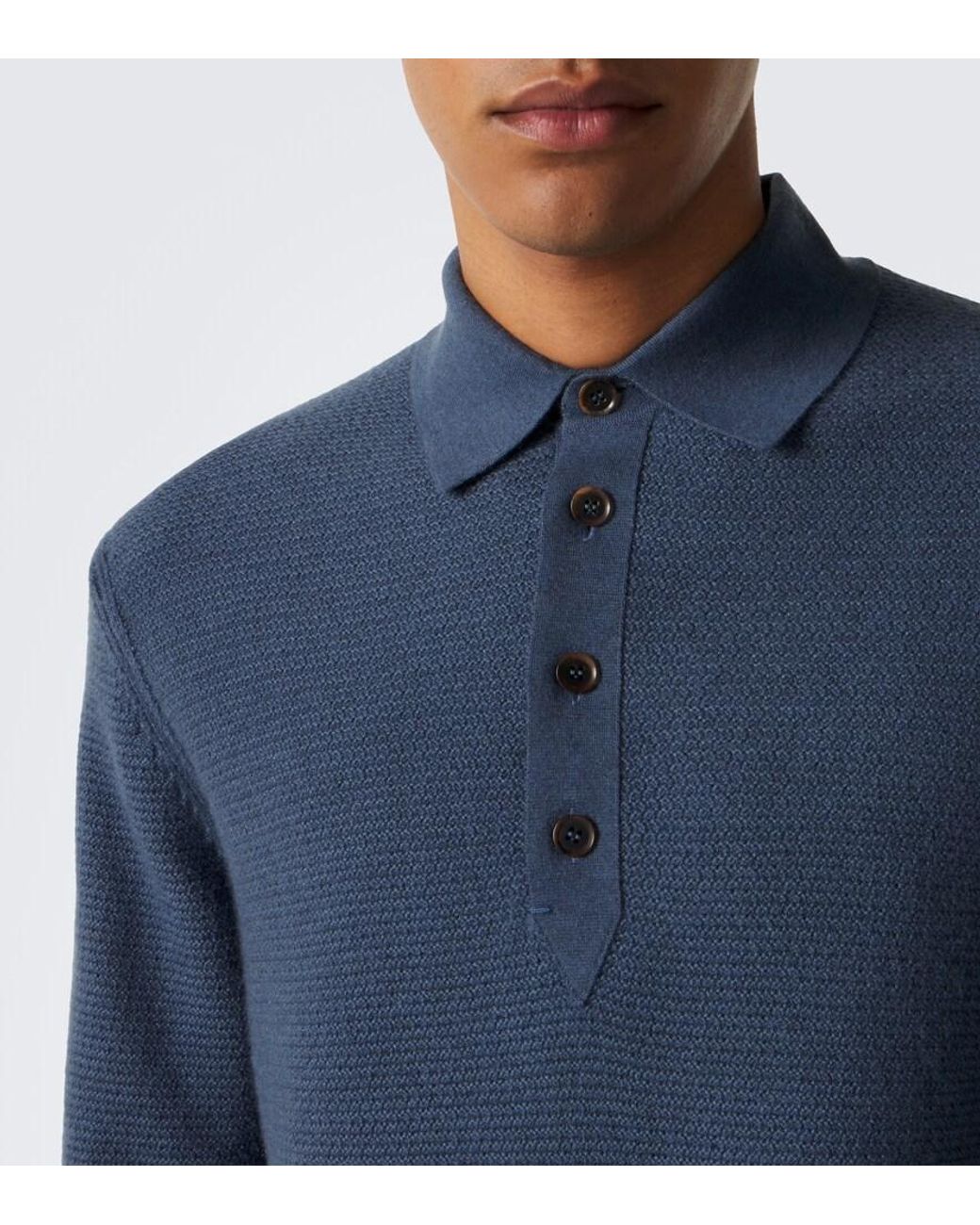 Zegna Blue Cashmere Polo Sweater for men