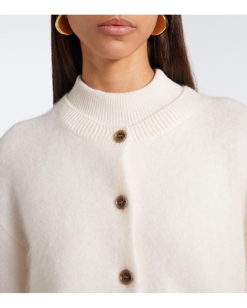 Lisa Yang White Lucianne Brushed Cashmere Cardigan