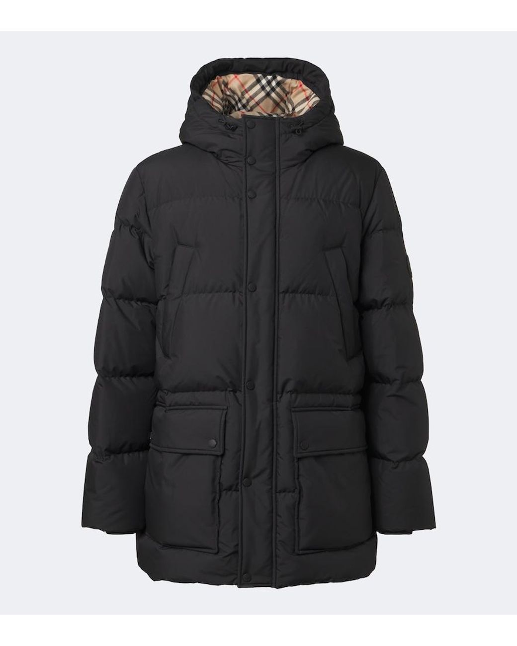 Burberry Black Check Hooded Down Coat for men