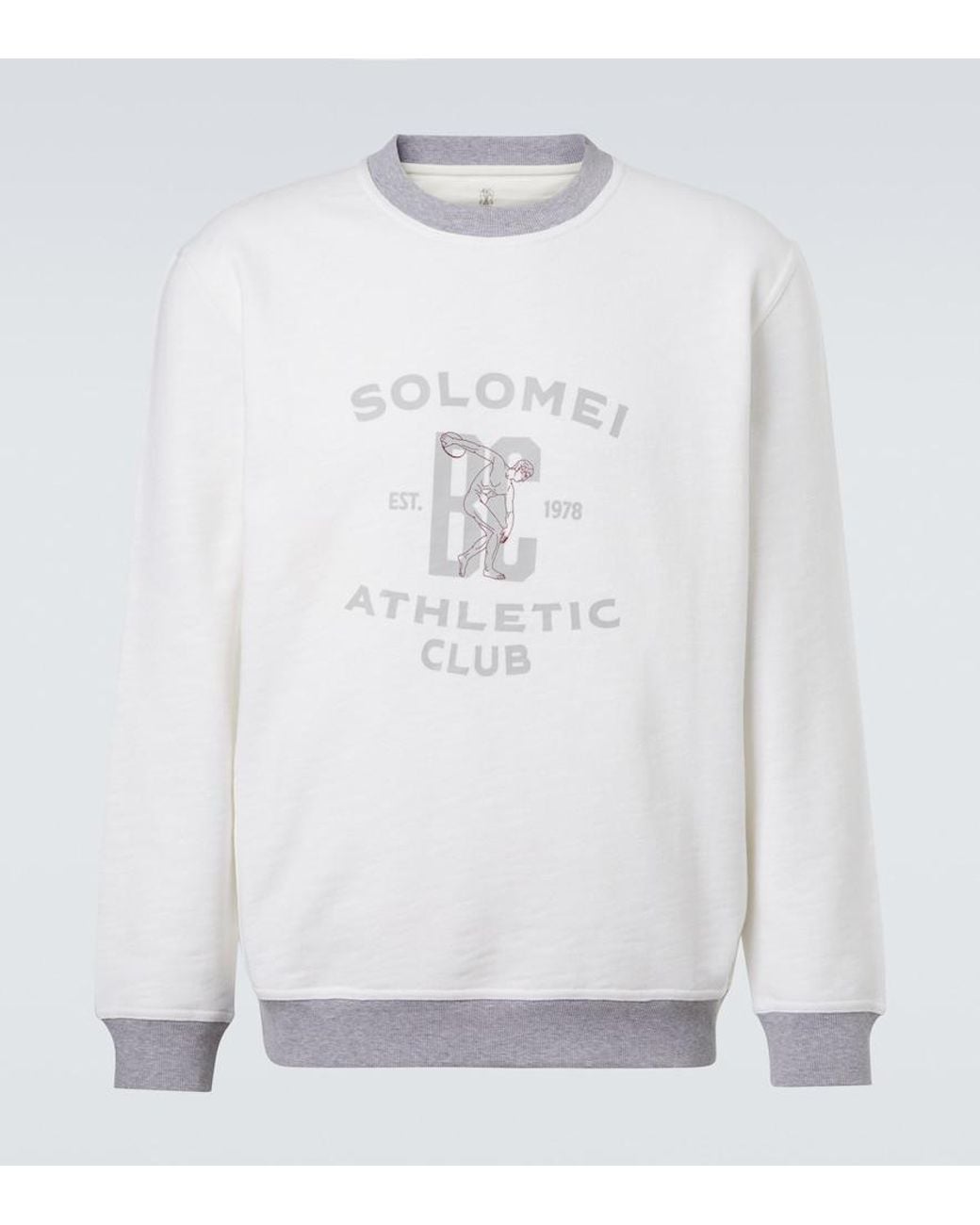 Brunello Cucinelli White Printed Cotton And Linen Sweatshirt for men