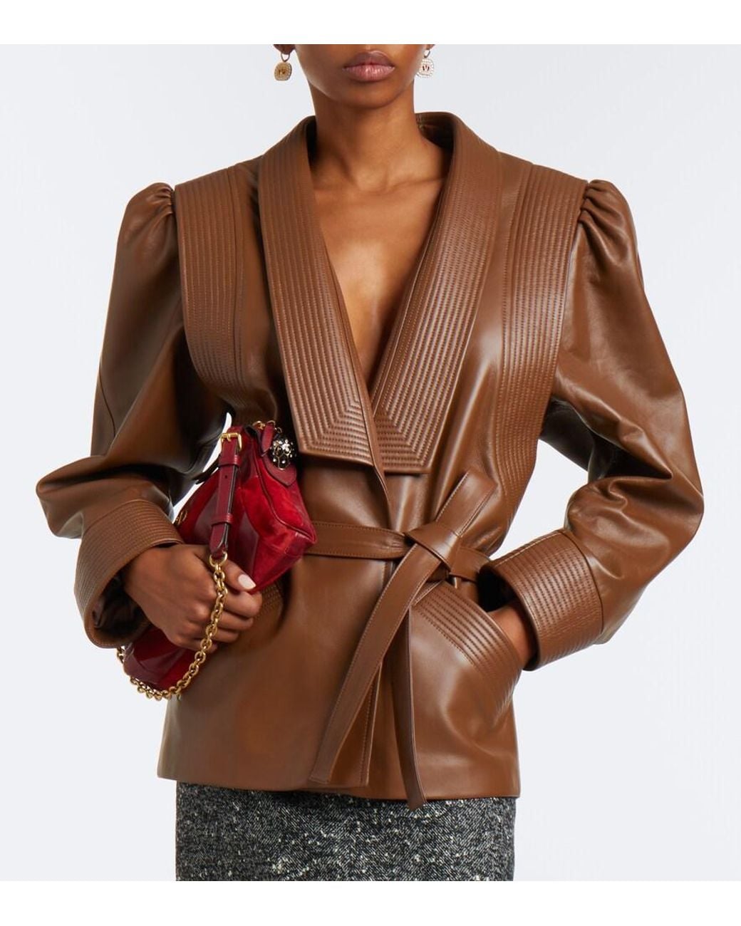 Valentino Garavani Brown Belted Leather Jacket