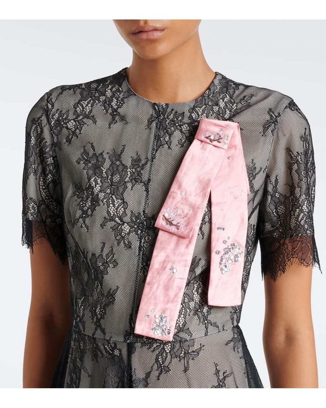 Erdem Black Embellished Lace Midi Dress