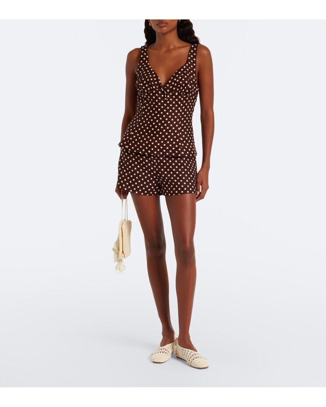 Faithfull The Brand Brown Lila Polka-Dot Linen Shorts