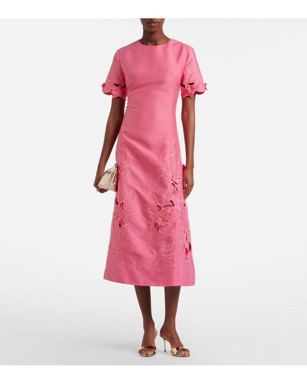 LEO LIN Pink Caroline Laser-Cut Midi Dress