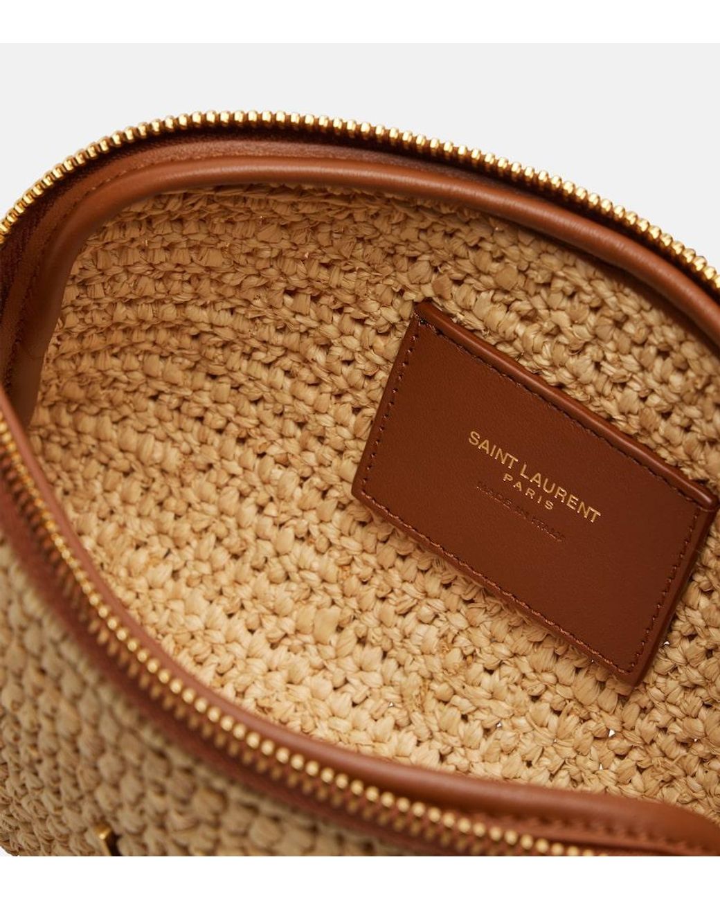 Saint Laurent Natural Gaby Leather-Trimmed Raffia Shoulder Bag