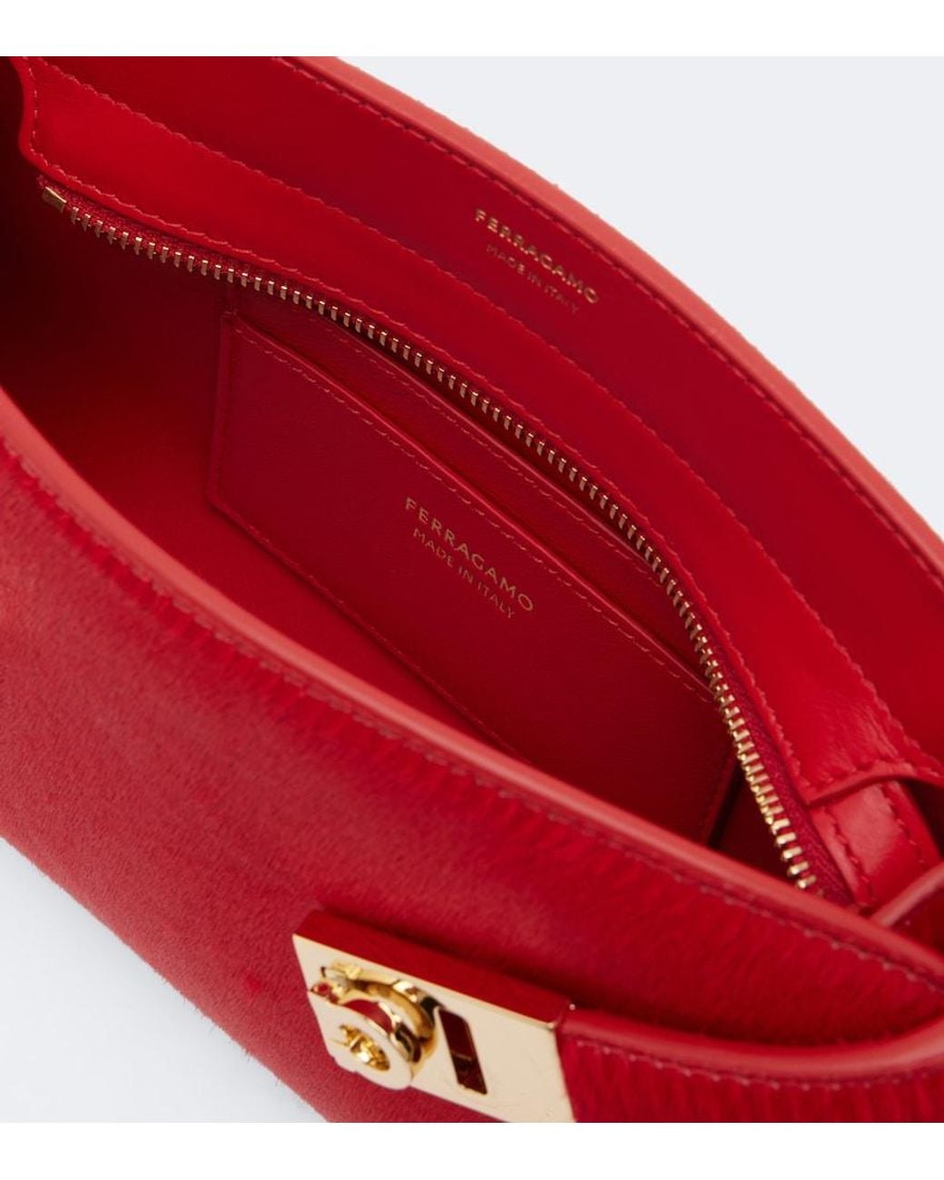 Ferragamo Red Hug Small Calf Hair Clutch