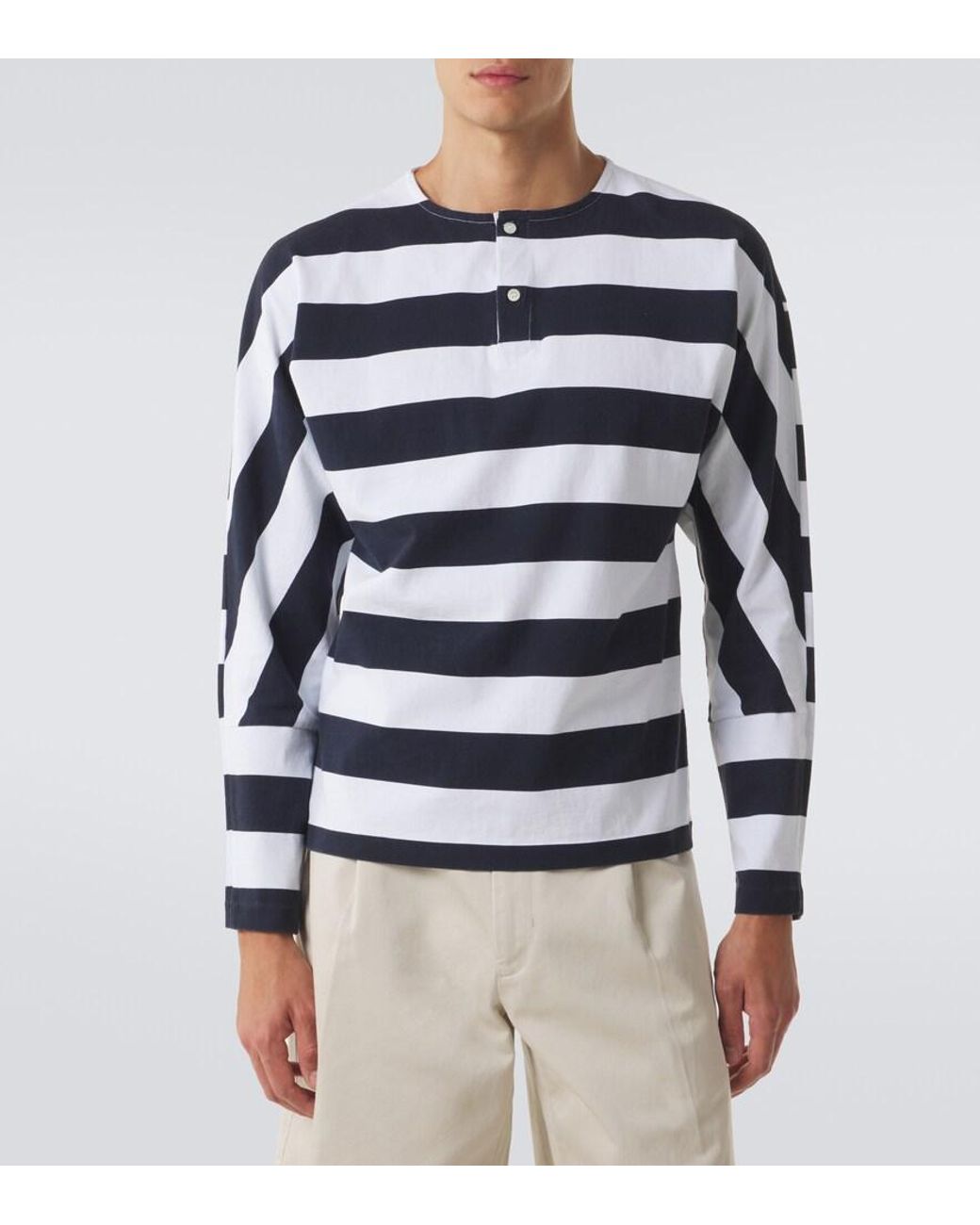 Jacquemus Blue Mariniere Striped Cotton Jersey Henley Shirt for men