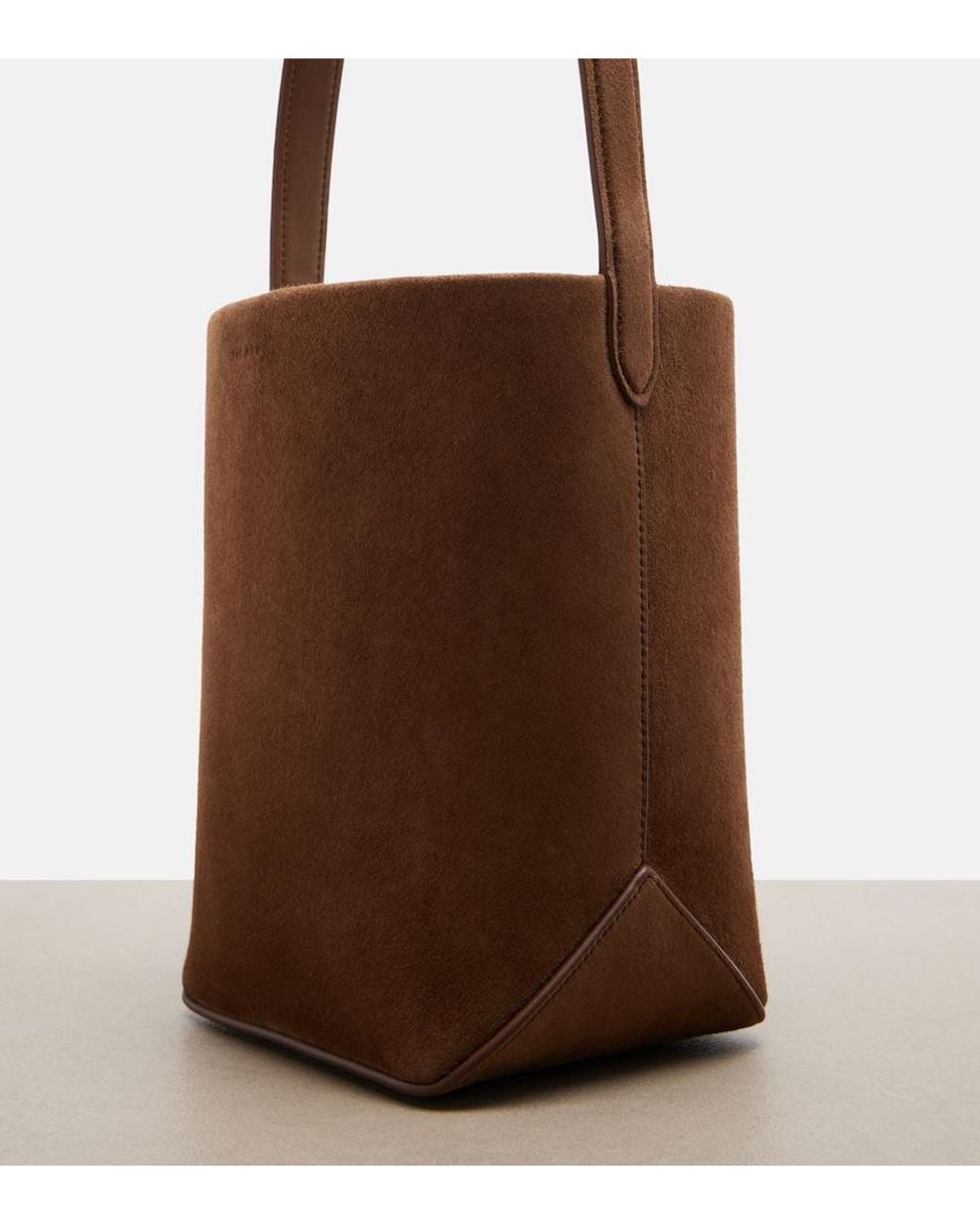 The Row Brown Park Edge N/S Small Suede Bucket Bag