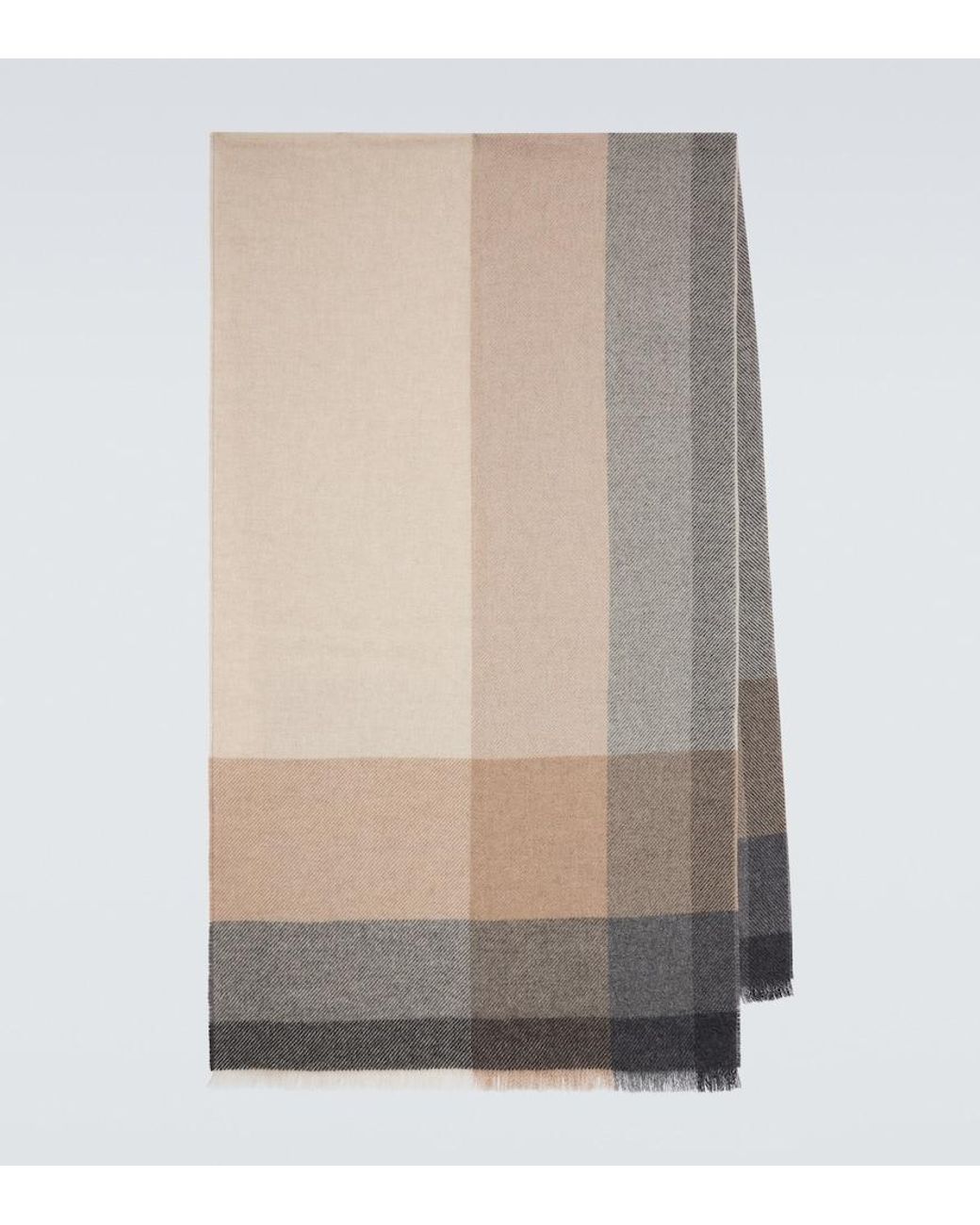 Brunello Cucinelli Natural Checked Wool And Cashmere Scarf for men