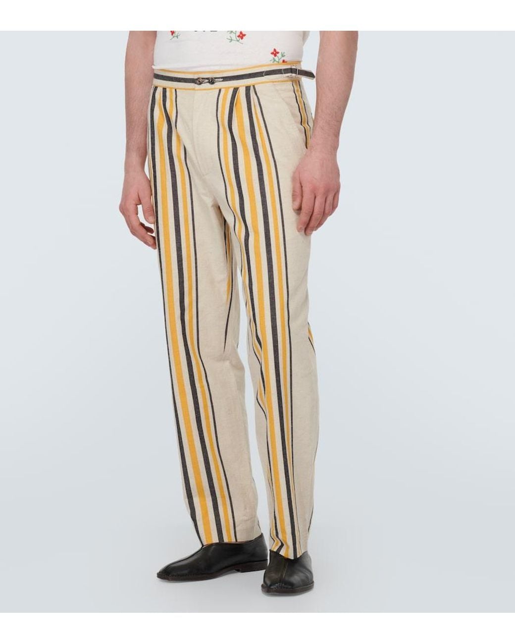 Bode Natural Striped Mid-Rise Cotton Straight Pants for men