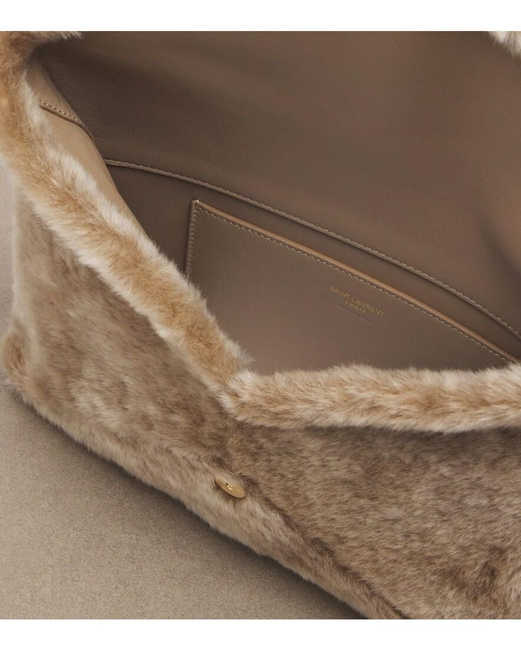 Saint Laurent Natural Cassandre Large Shearling Clutch