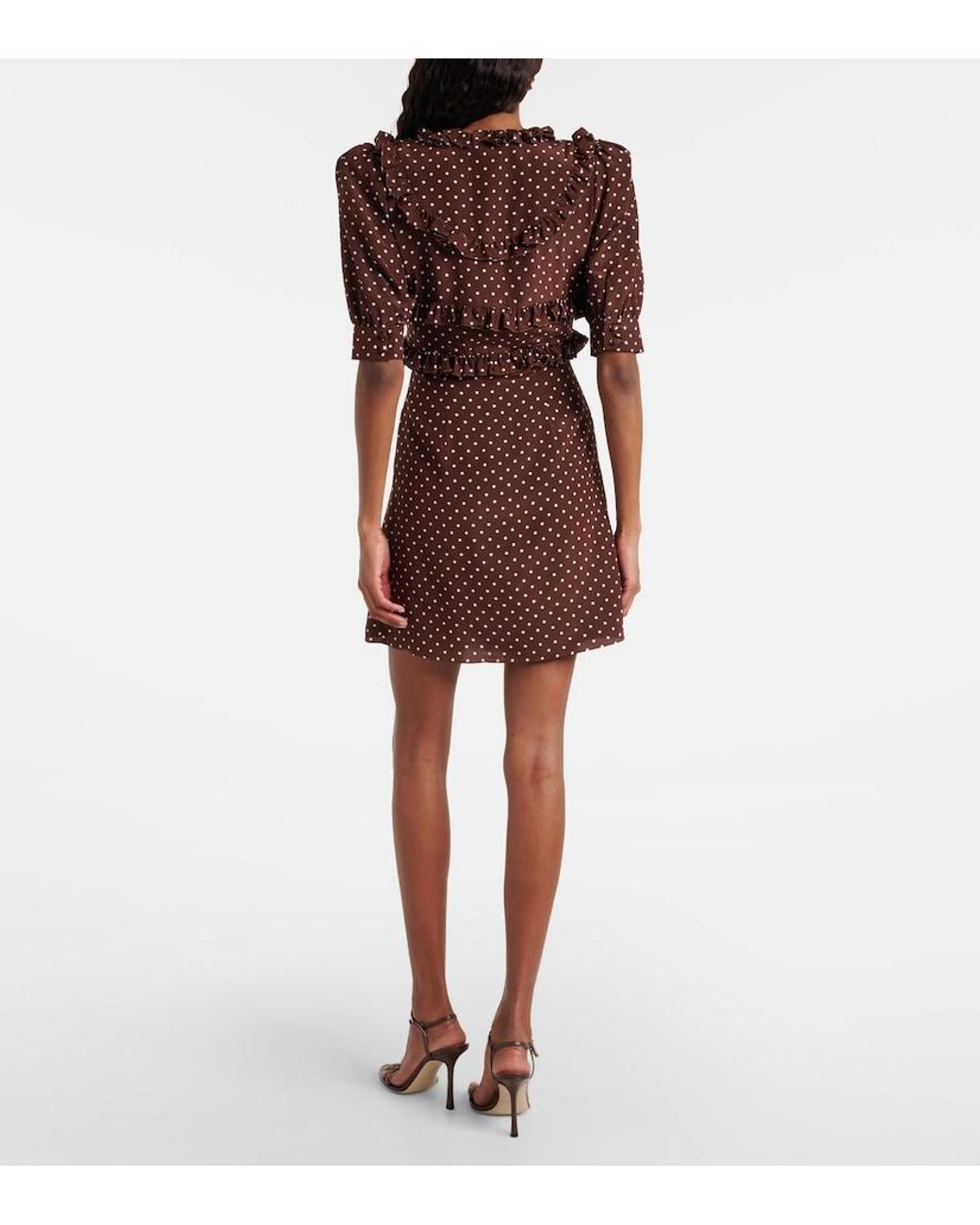 Alessandra Rich Brown Polka-Dot Ruffled Silk Minidress