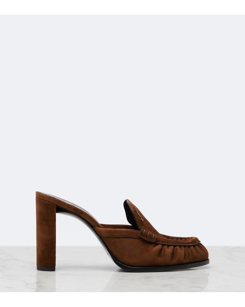 Saint Laurent Brown Le Loafer Cassandre Suede Mules
