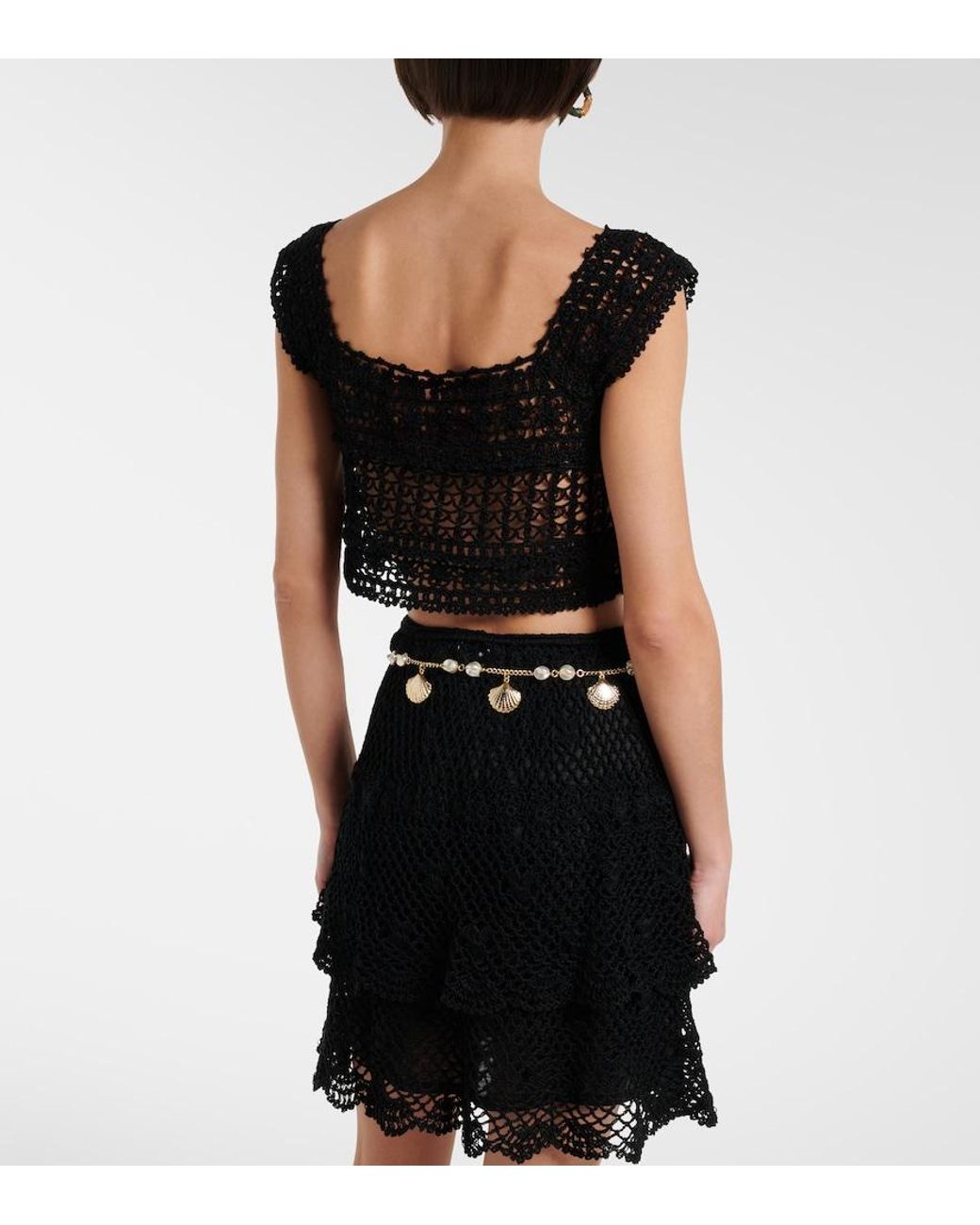 Anna Kosturova Black Cotton Crochet Crop Top