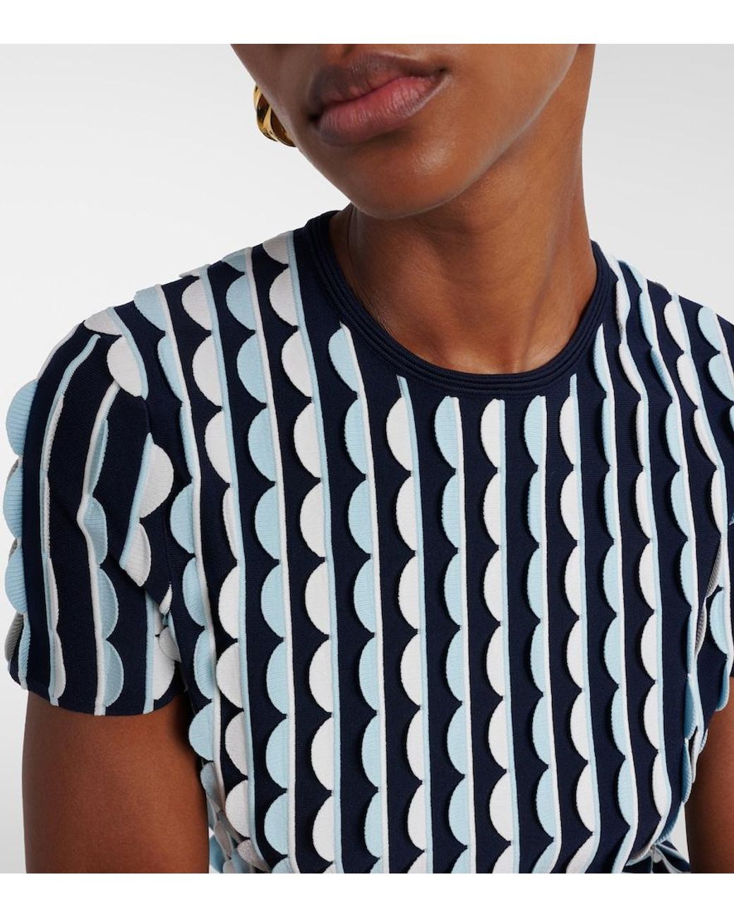 Jonathan Simkhai Blue Kendra Knitted Scalloped Top