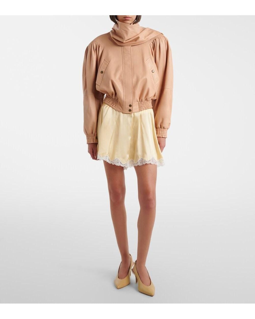 Chloé Natural Scarf-Detail Cropped Leather Jacket