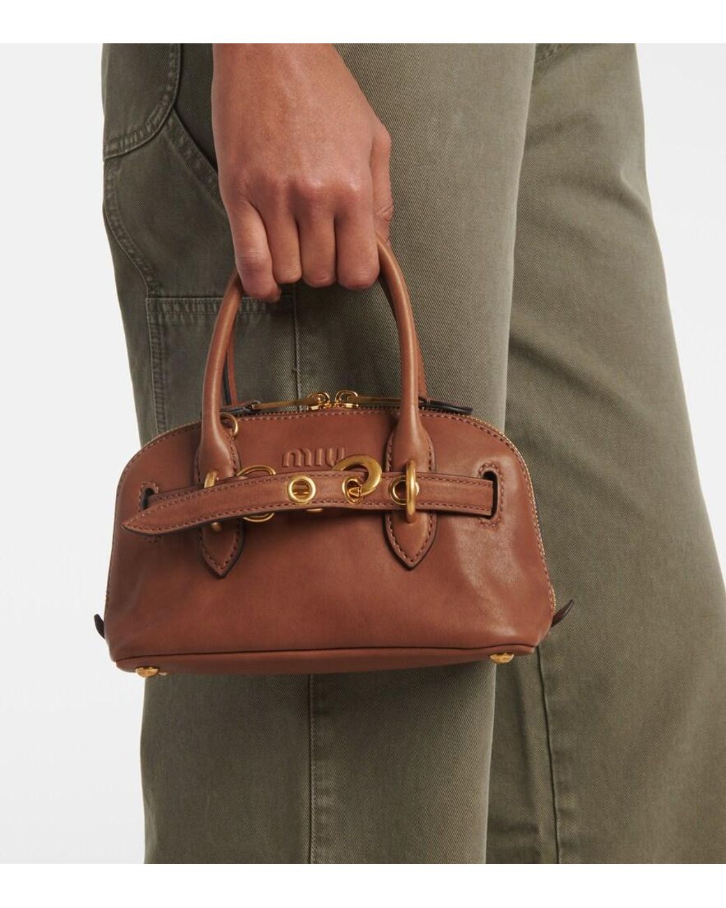 Miu Miu Brown Aventure Mini Leather Tote Bag