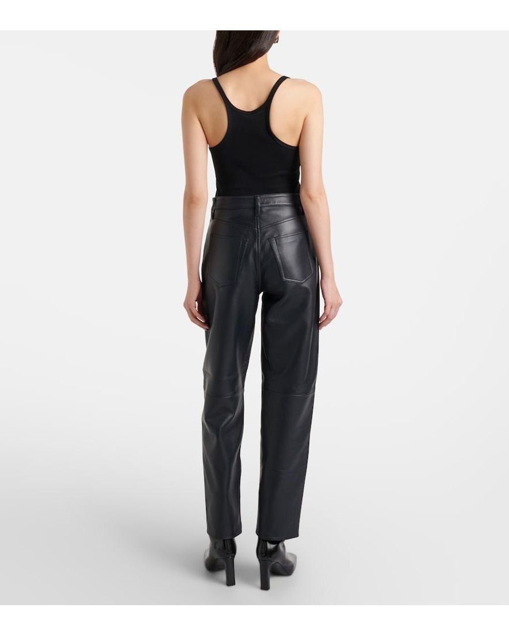 FRAME Blue Neat Leather Straight Pants