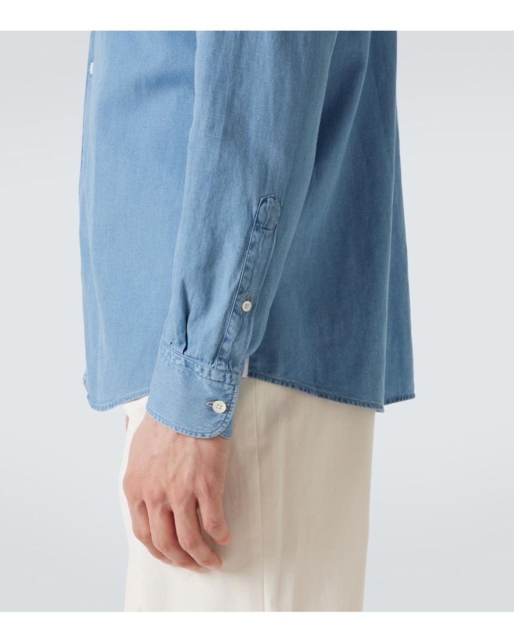 Zegna Blue Cotton And Linen Denim Shirt for men