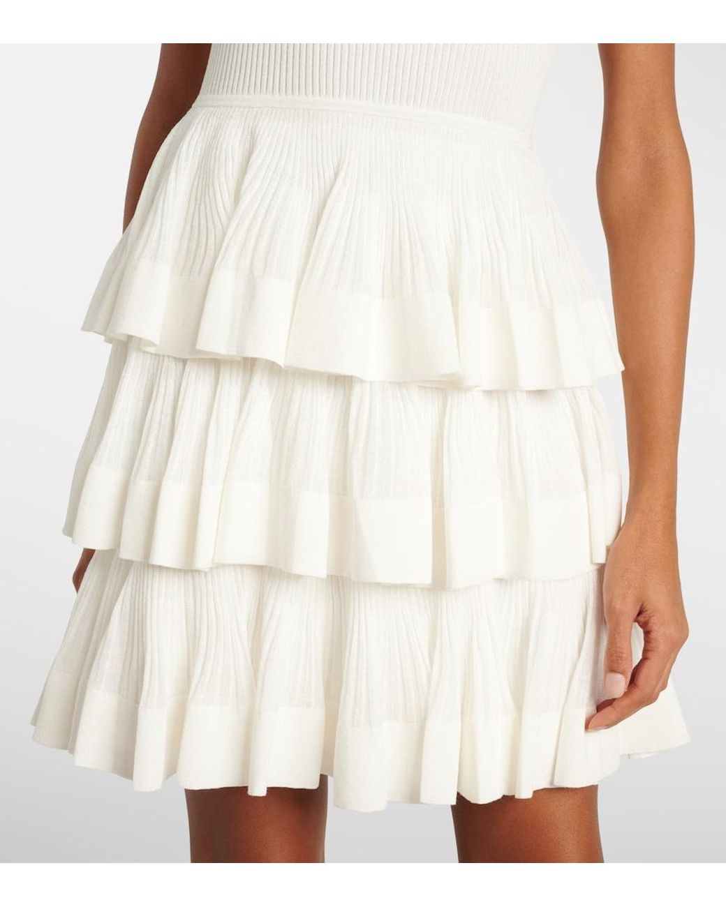 Zimmermann White Crush Ruffled Tiered Knitted Minidress