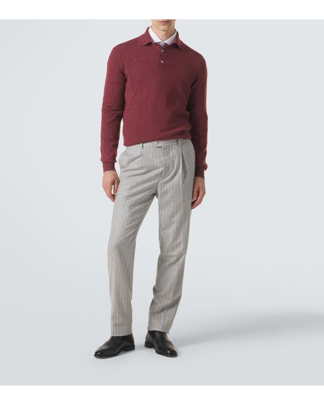 Brunello Cucinelli Red Cashmere Polo Sweater for men
