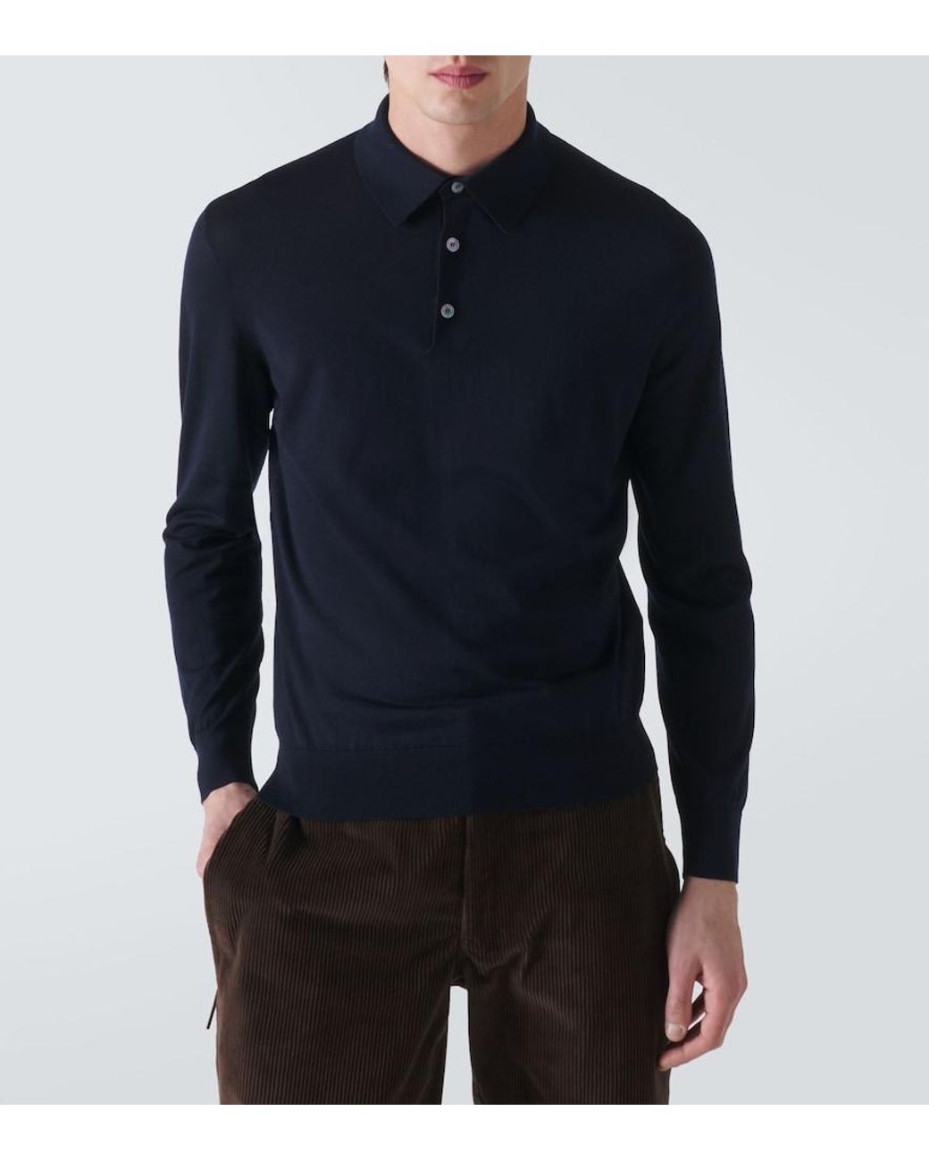 Zegna Blue Wool Polo Shirt for men