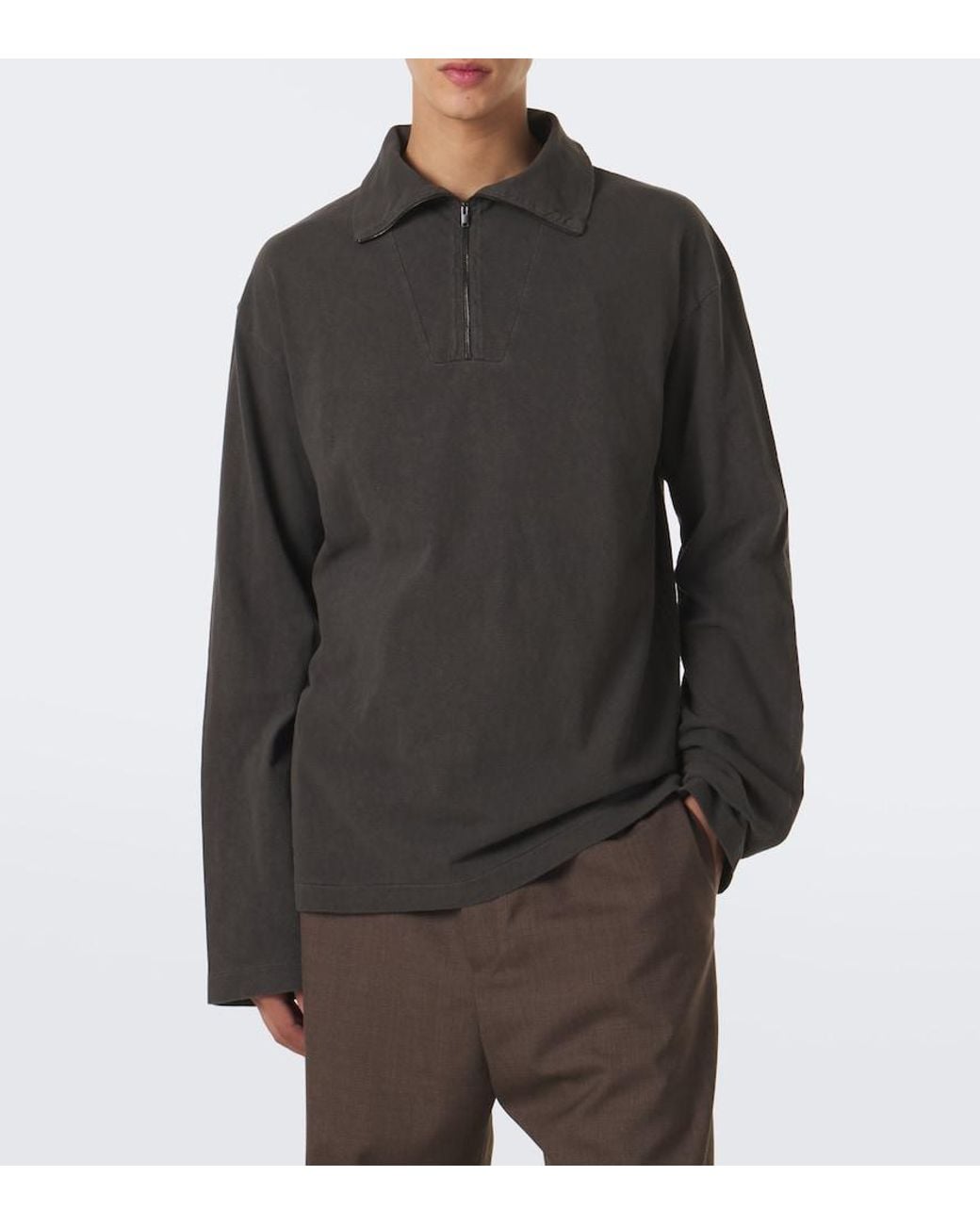 The Row Black Marcielo Cotton Half-Zip Top for men