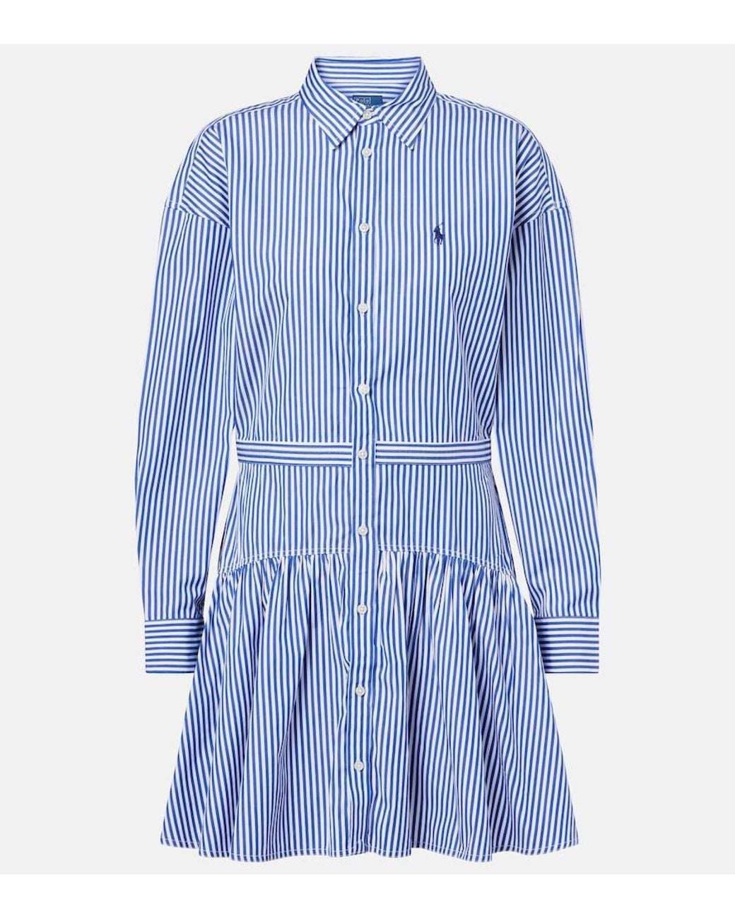 ralph lauren striped cotton shirt dress Ralph Lauren Striped Cotton Linen Drawcord Shirtdress - Classic/Camel/White