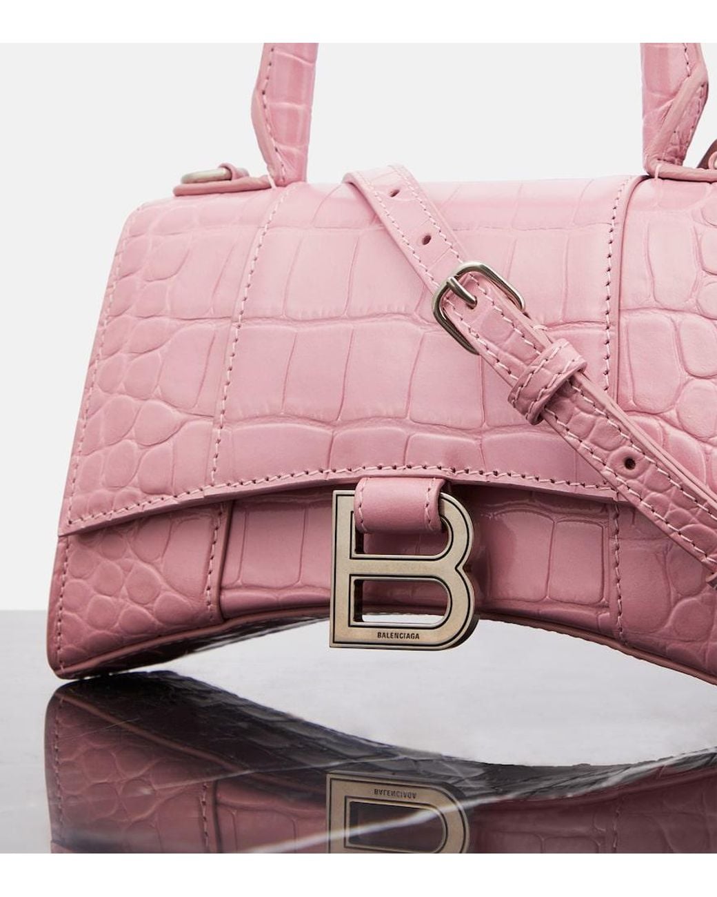 Balenciaga Pink Hourglass Small Croc-Effect Tote Bag