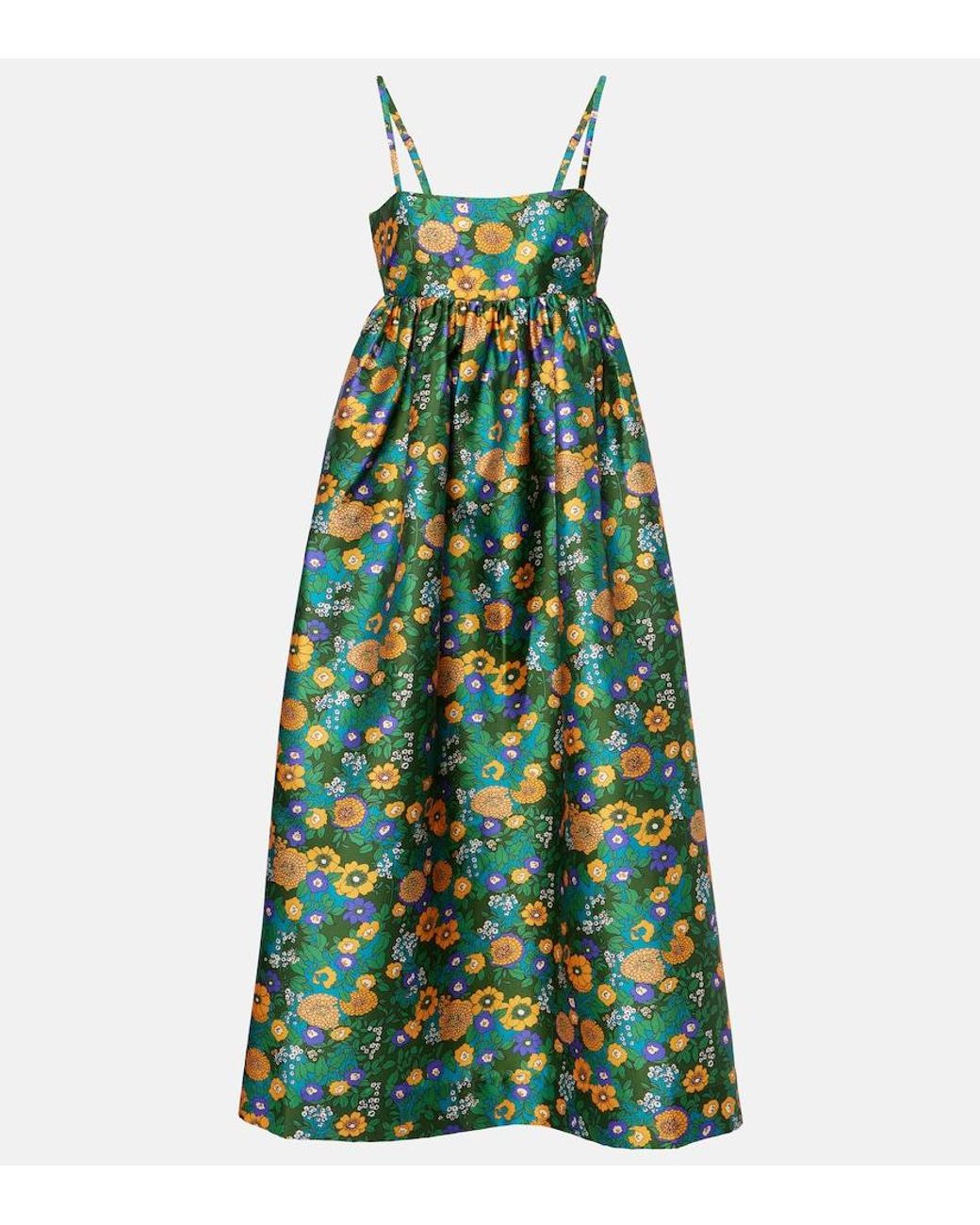 ALÉMAIS Green Printed Open-Back Midi Dress