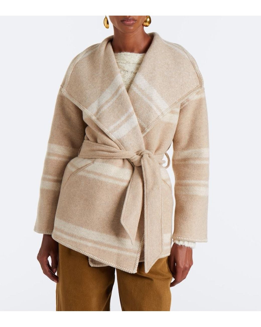 Isabel Marant Natural Brea Striped Wrap Coat