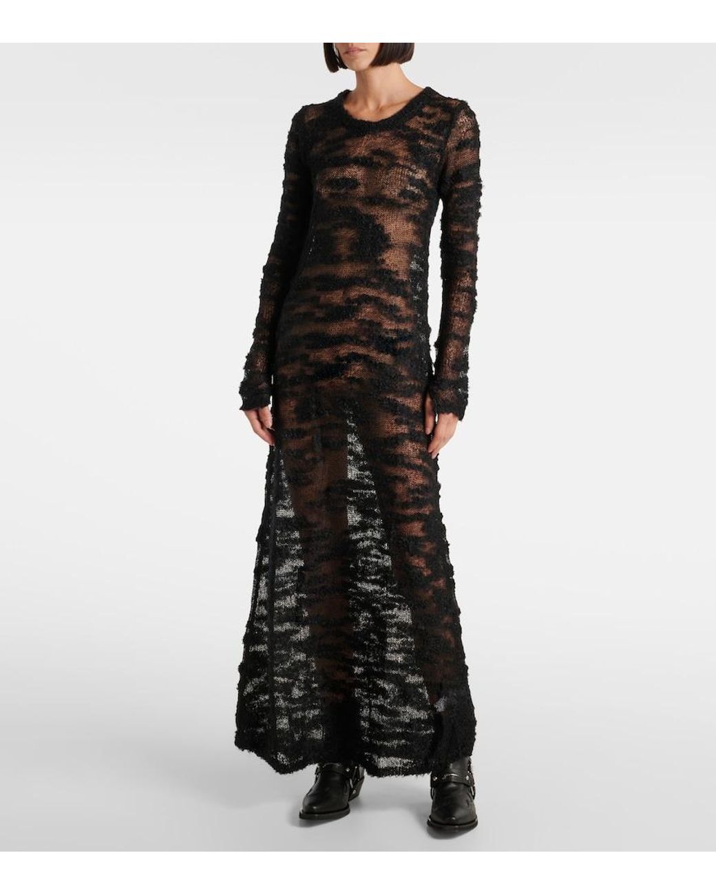 Ganni Black Sheer Boucle Maxi Dress