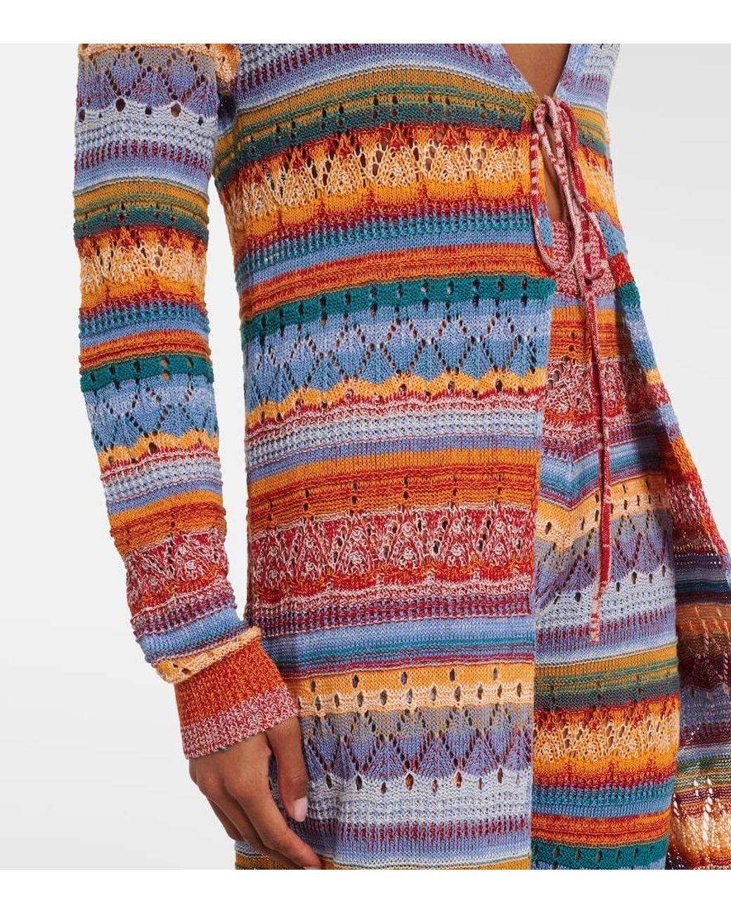 Etro Red Crochet Striped Cotton Cardigan