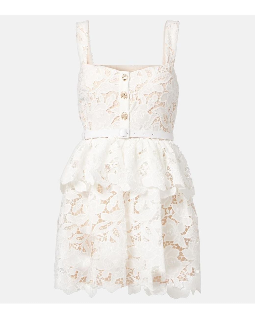 Self-Portrait Natural Scalloped Tiered Lace Minidress