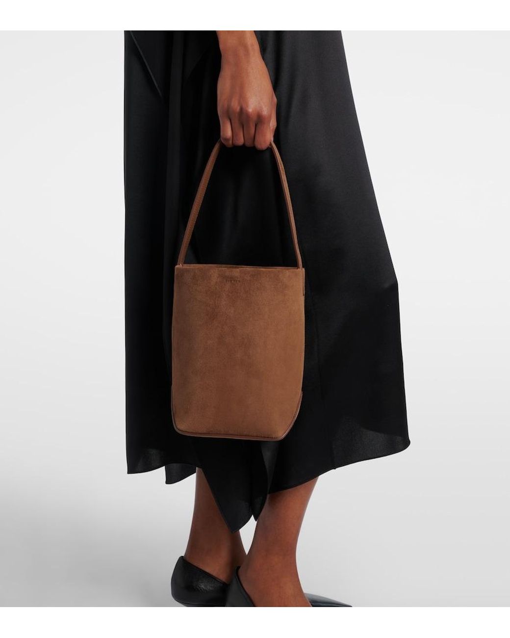 The Row Brown Park Edge N/S Small Suede Bucket Bag